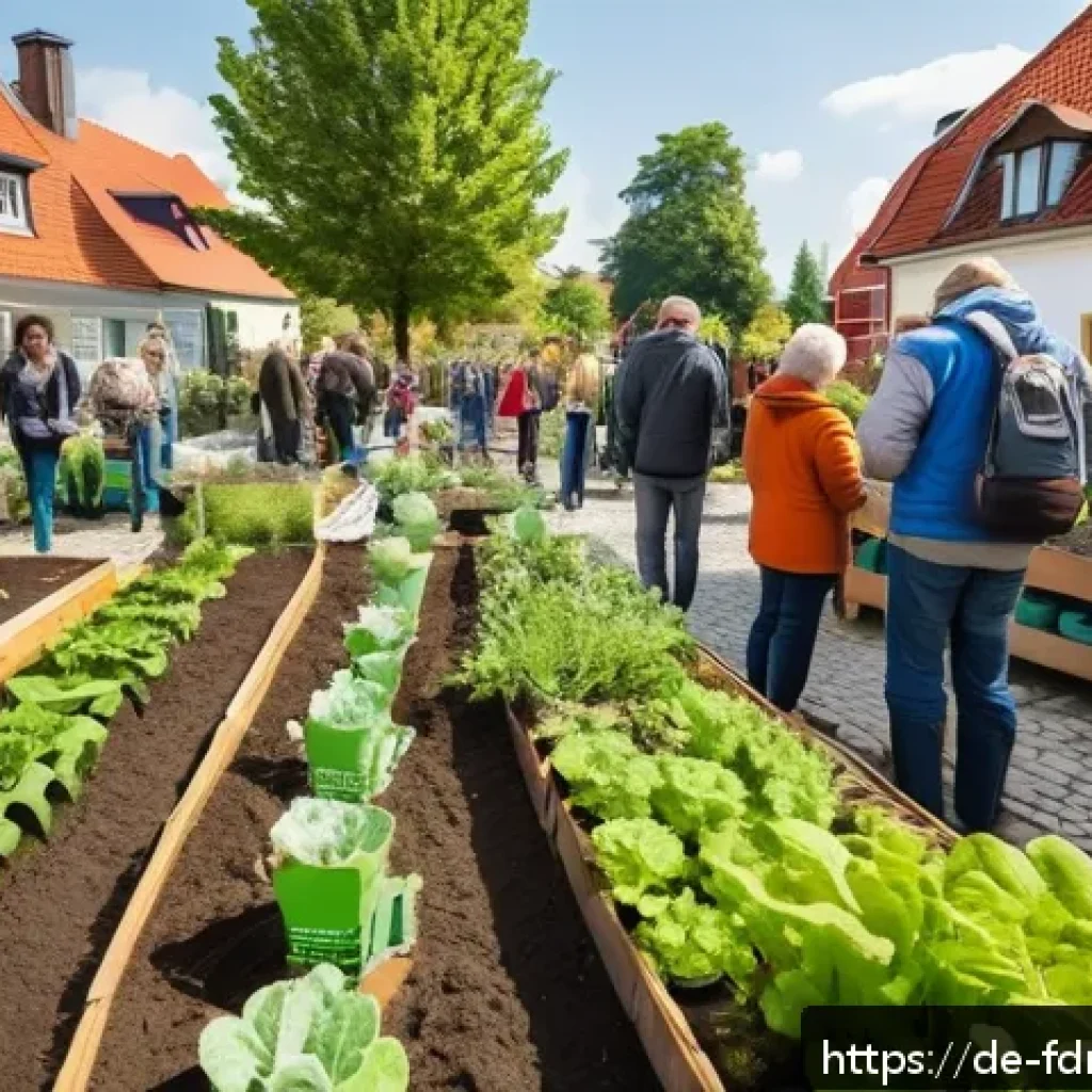 도시 농업과 환경 교육의 중요성 - A vibrant community garden in an urban German neighborhood featuring diverse participants including ...