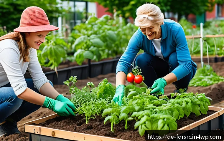 도시 식량 정의와 지역 사회의 연계성 - A vibrant urban community garden in a bustling German city neighborhood during late spring, diverse ...